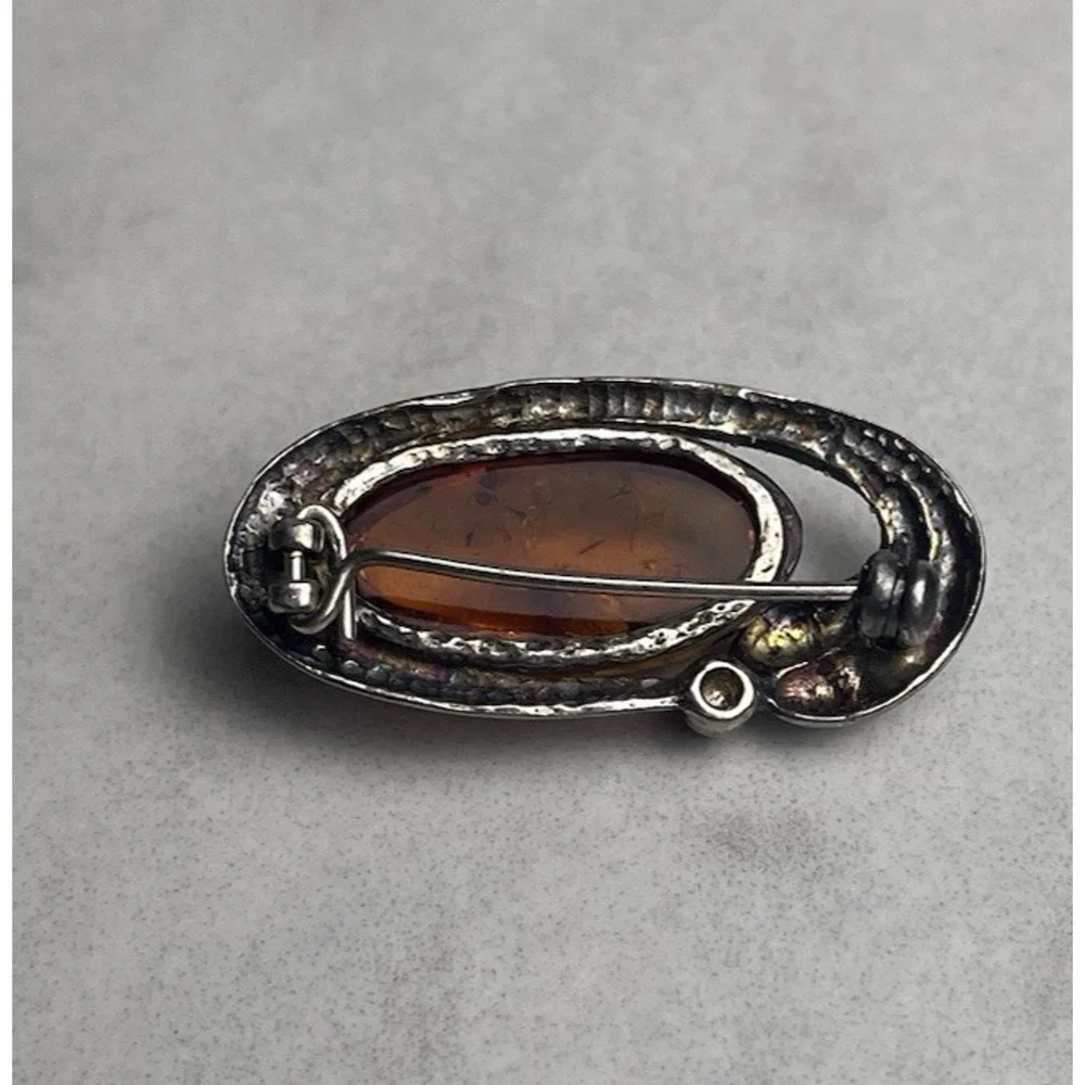 Vintage Genuine Amber Sterling Silver 925 Oval Brooch Pin Classic Estate Jewelry